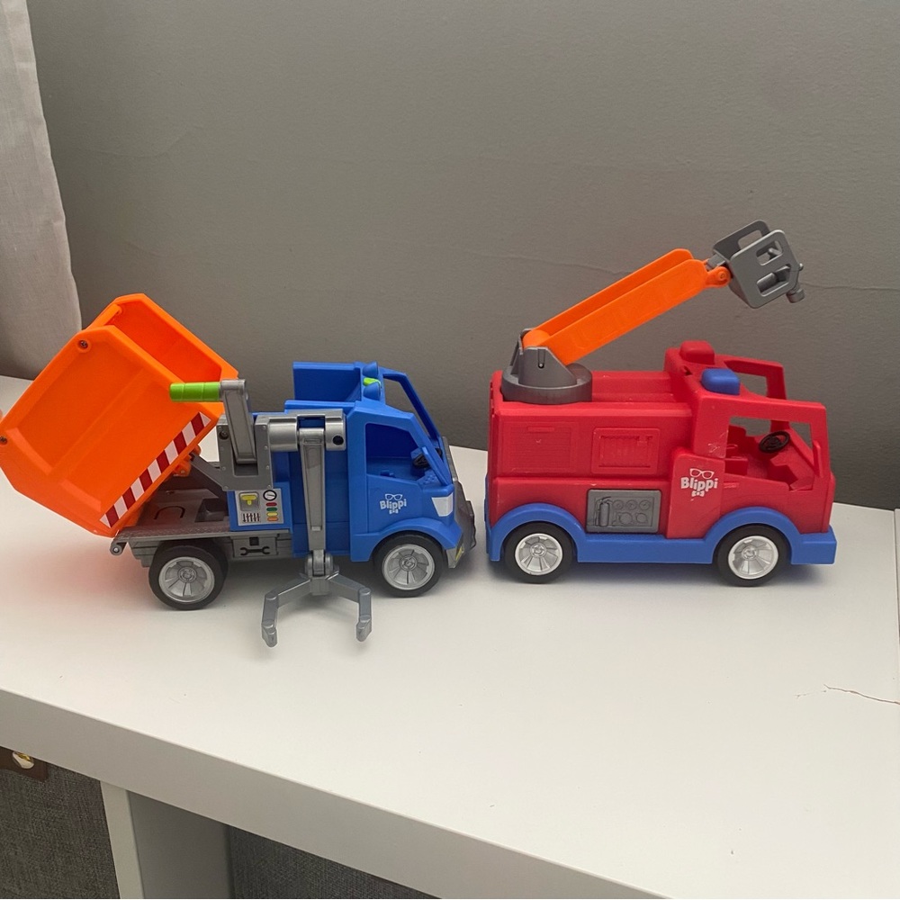 Blipping talking fire truck and garbage truck